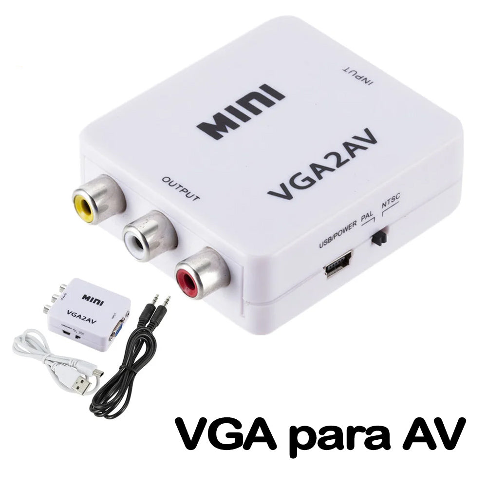 Mini Conversor Áudio Vga Para Av Rca Adaptador Video 1080p
